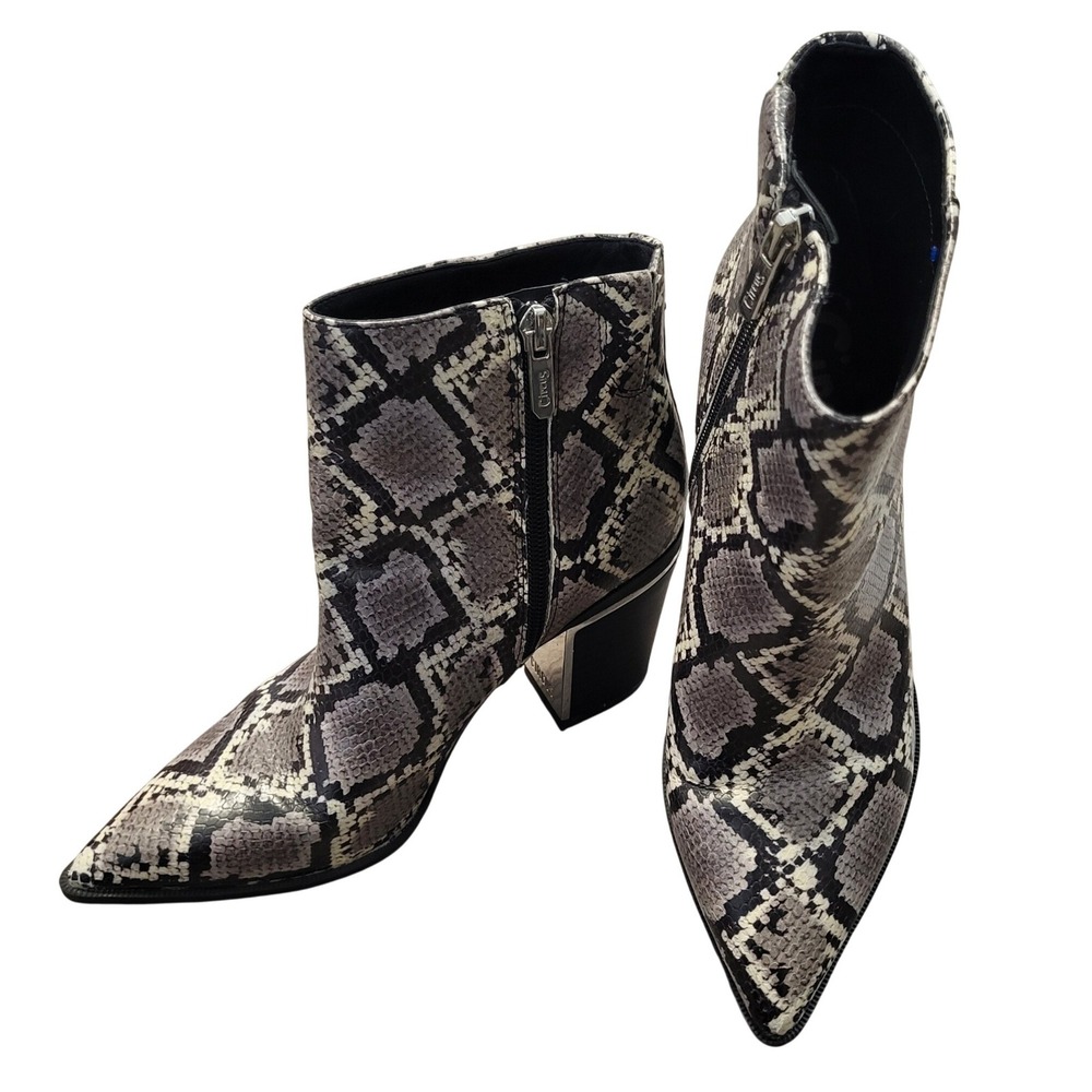 Circus Sam Edelman Gray Snakeskin Pointed‎ Toe Block Heel Ankle Boots Size 6